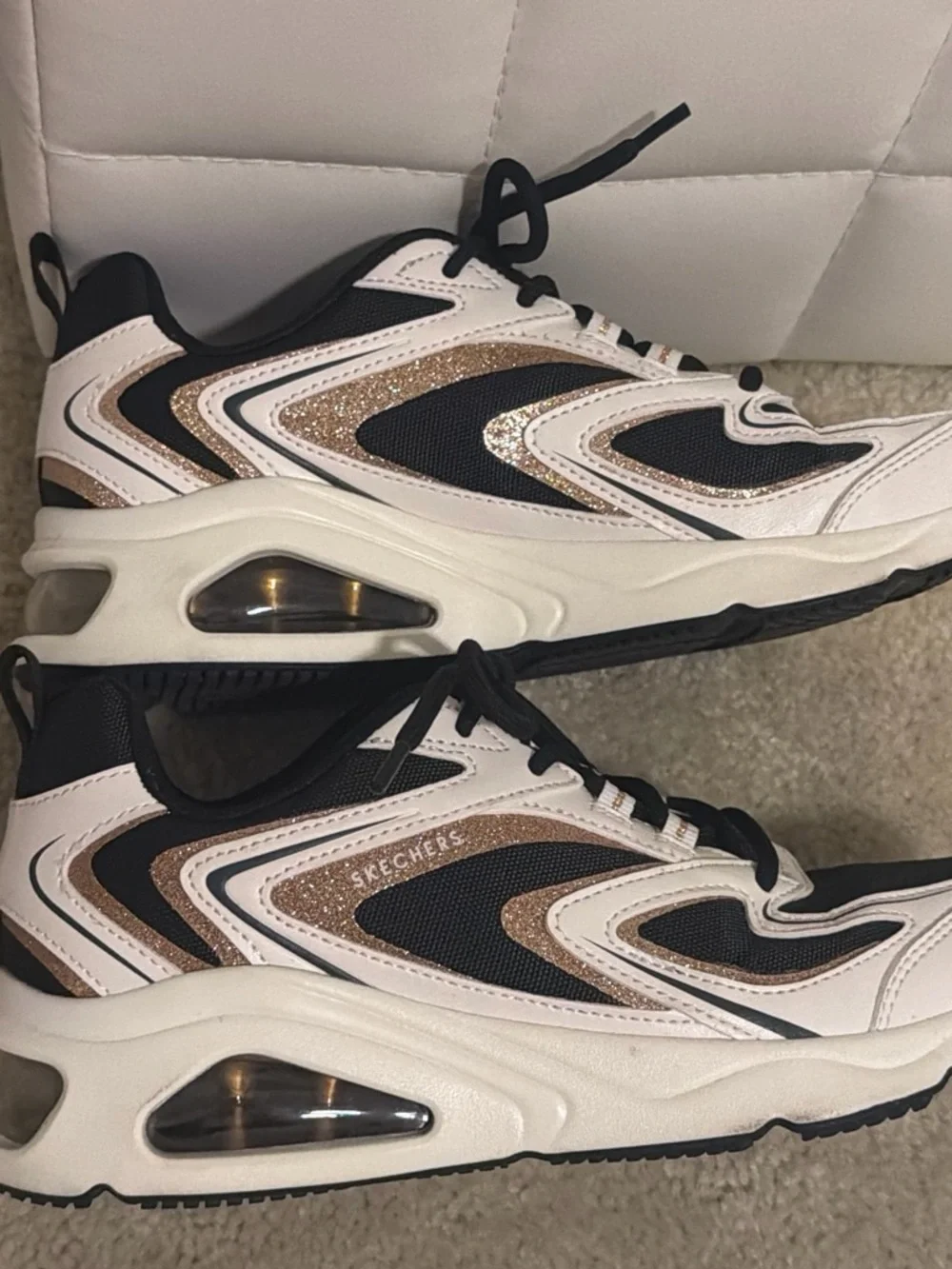 Skechers Women's White & Black Sneakers with Rose Gold Accents